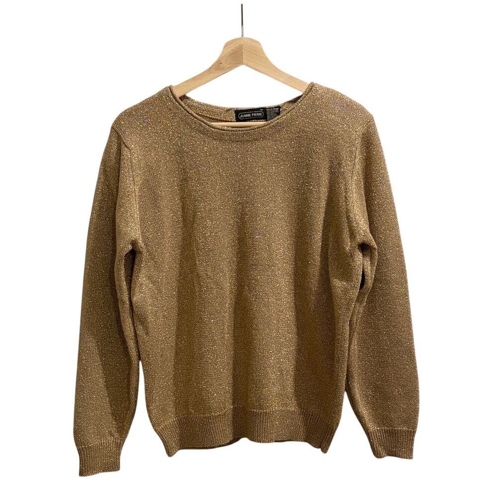 Vintage Jeanne Pierre Sweater Small Gold Metallic Lambswool Blend Pullover Knit
